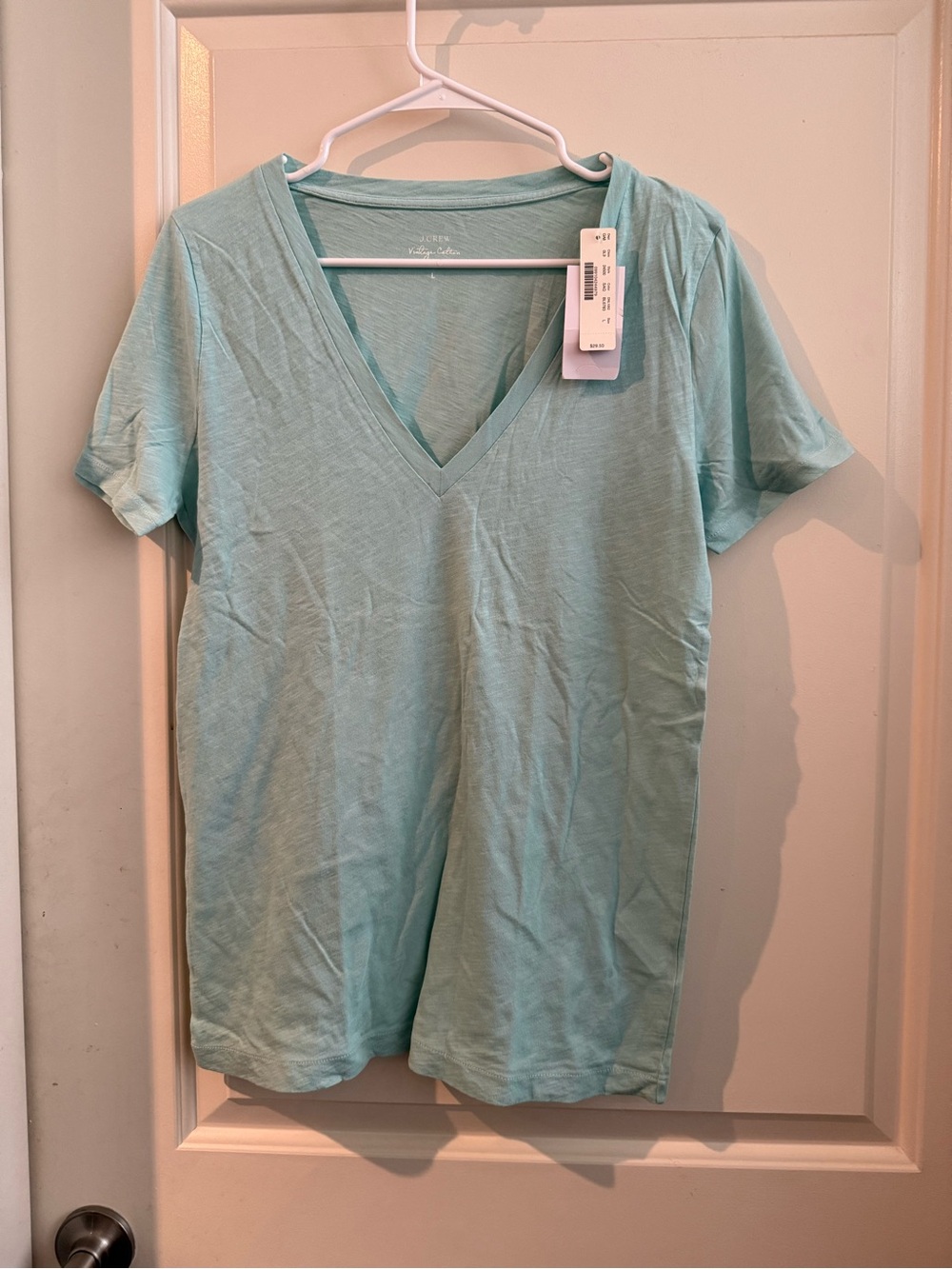 J. Crew Women's Light Aqua V-Neck Short Sleeve Tee